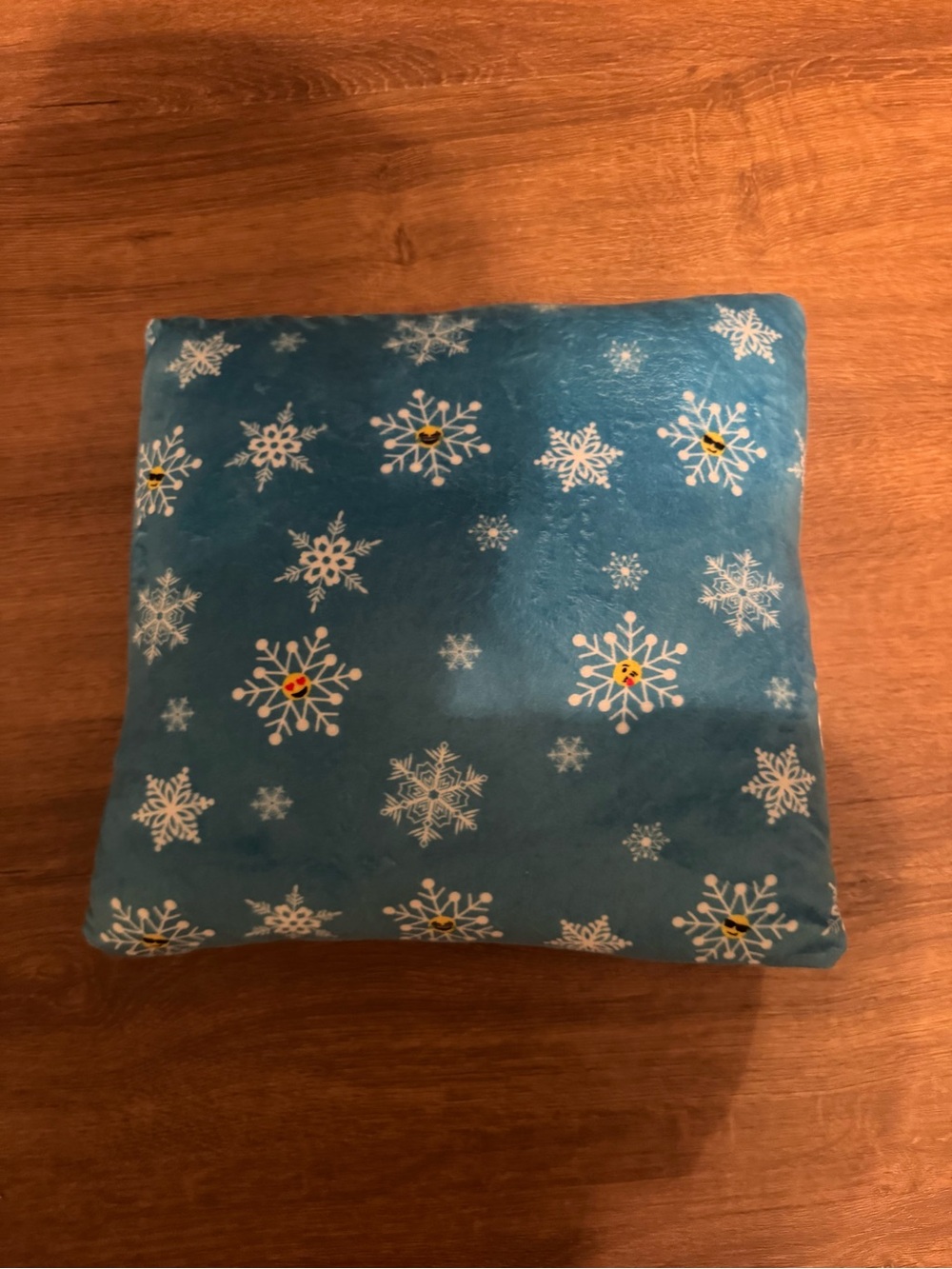 Blue Snowflake Holiday Emoji Throw Pillow